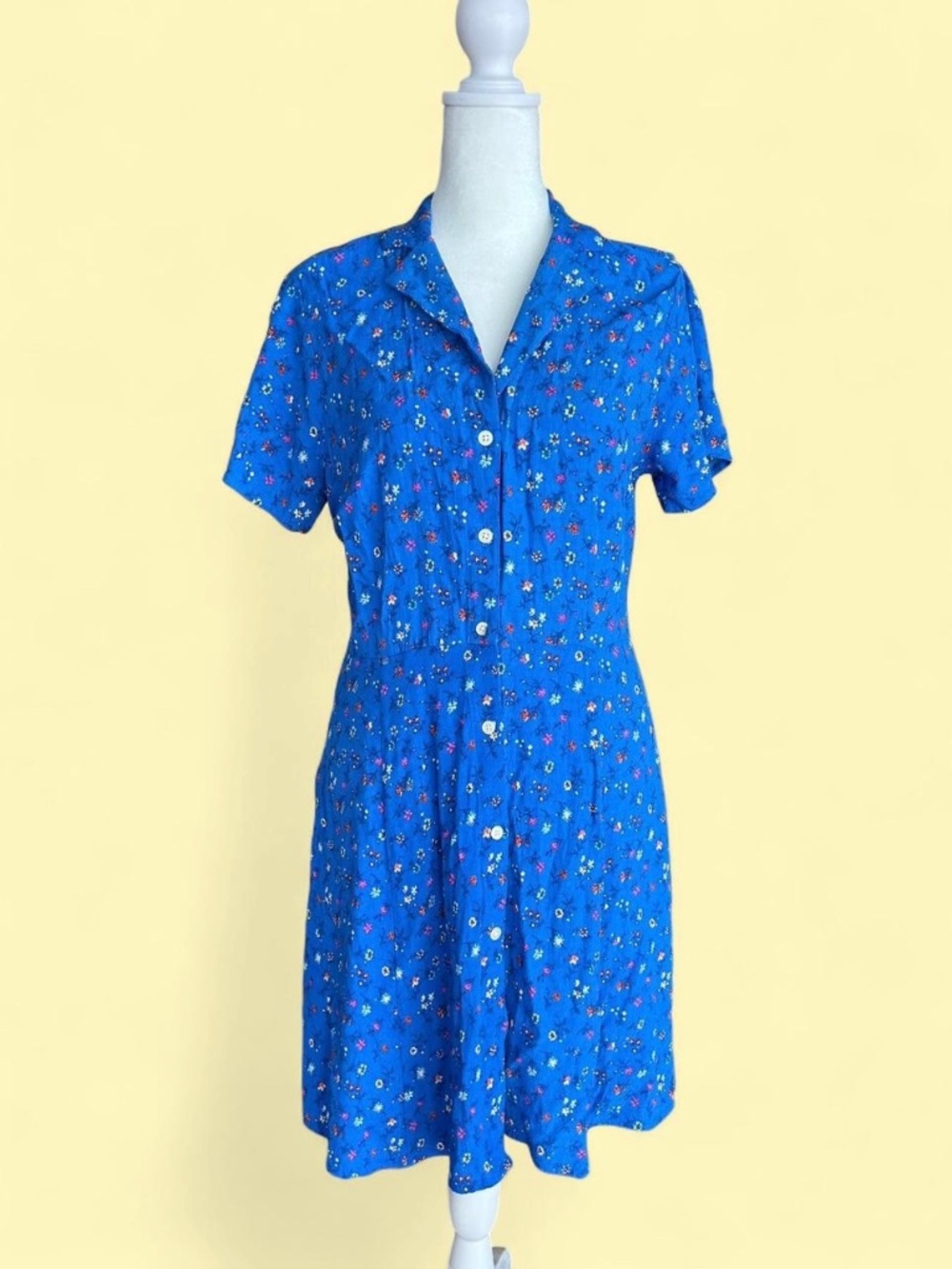 Gap Blue Floral Light Weight Button Collared Summer Mini Dress- Size M